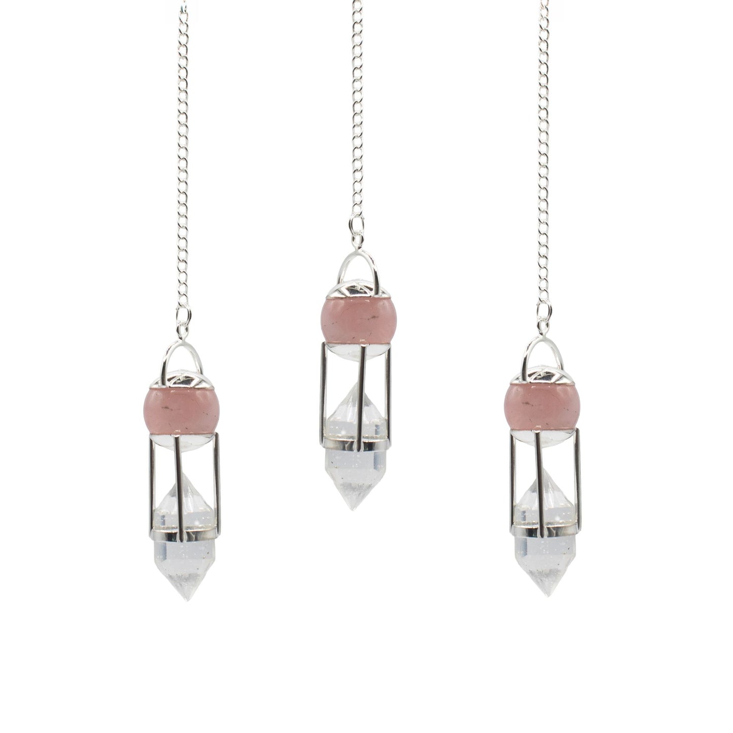 Pendule Murmure du cœur — Double pouvoir · Globe de quartz rose