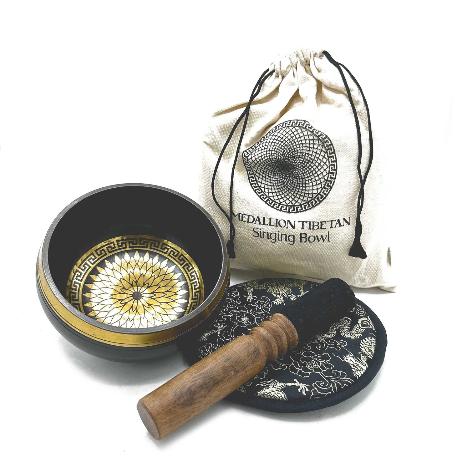 Coffret bol chantant martelé & gravé main — Médaillons ronds · 14 cm