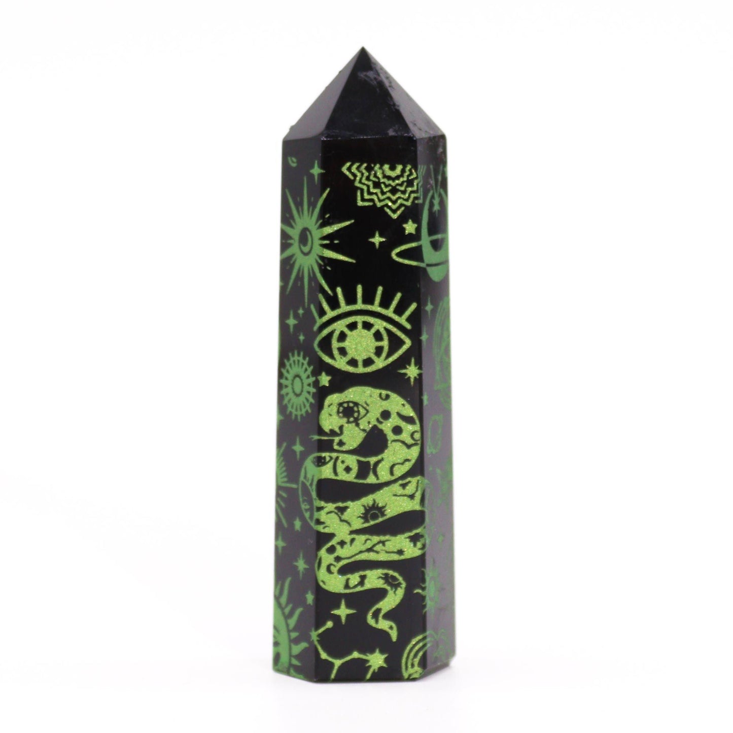 Pointe d’obsidienne noire — Histoire mystique · Vert · 9cm
