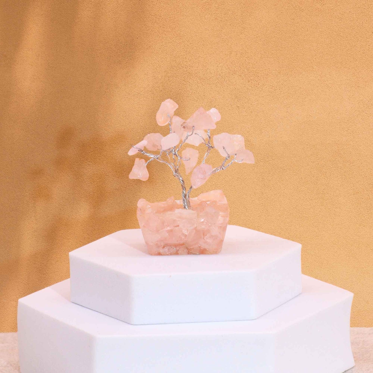 Mini arbre sur socle d’orgonite — Quartz rose
