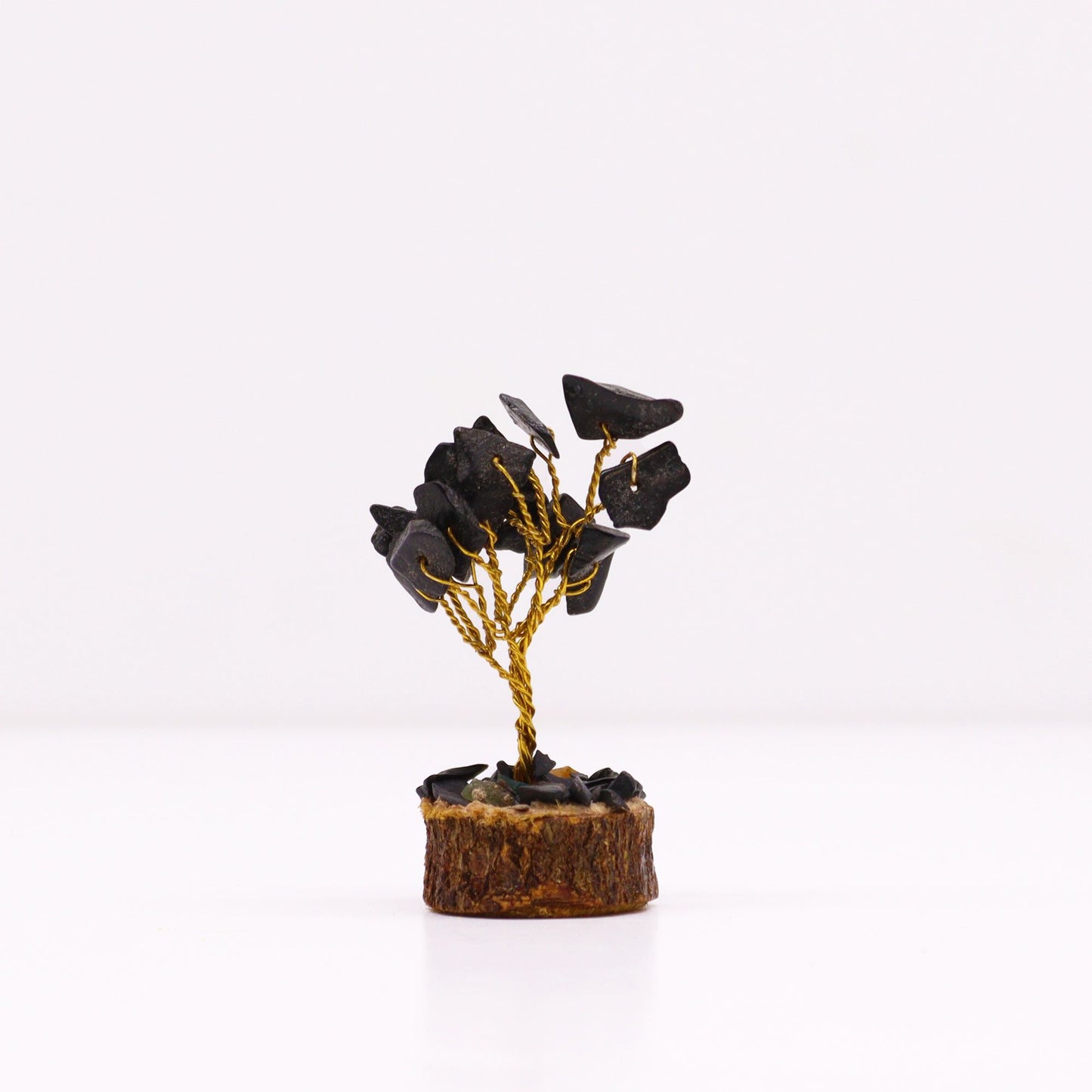 Mini arbre sur socle bois — Agate noire
