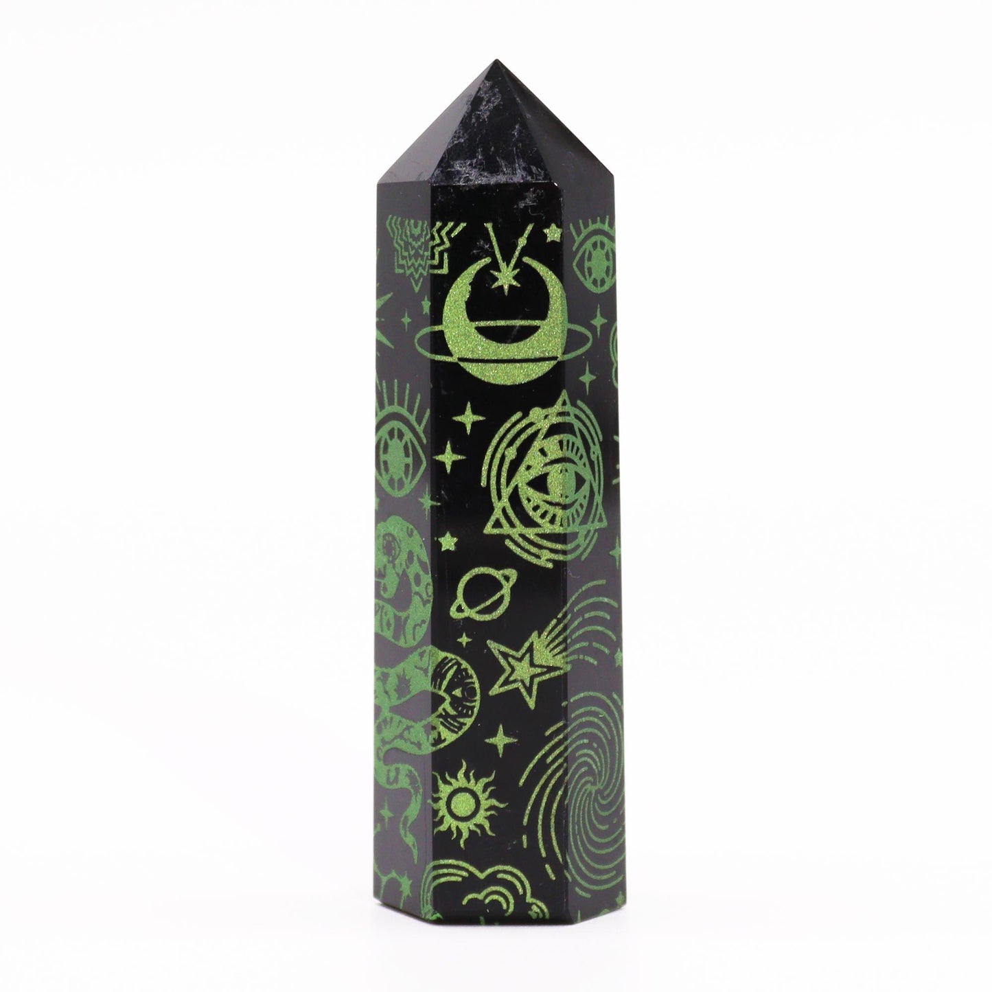 Pointe d’obsidienne noire — Histoire mystique · Vert · 9cm