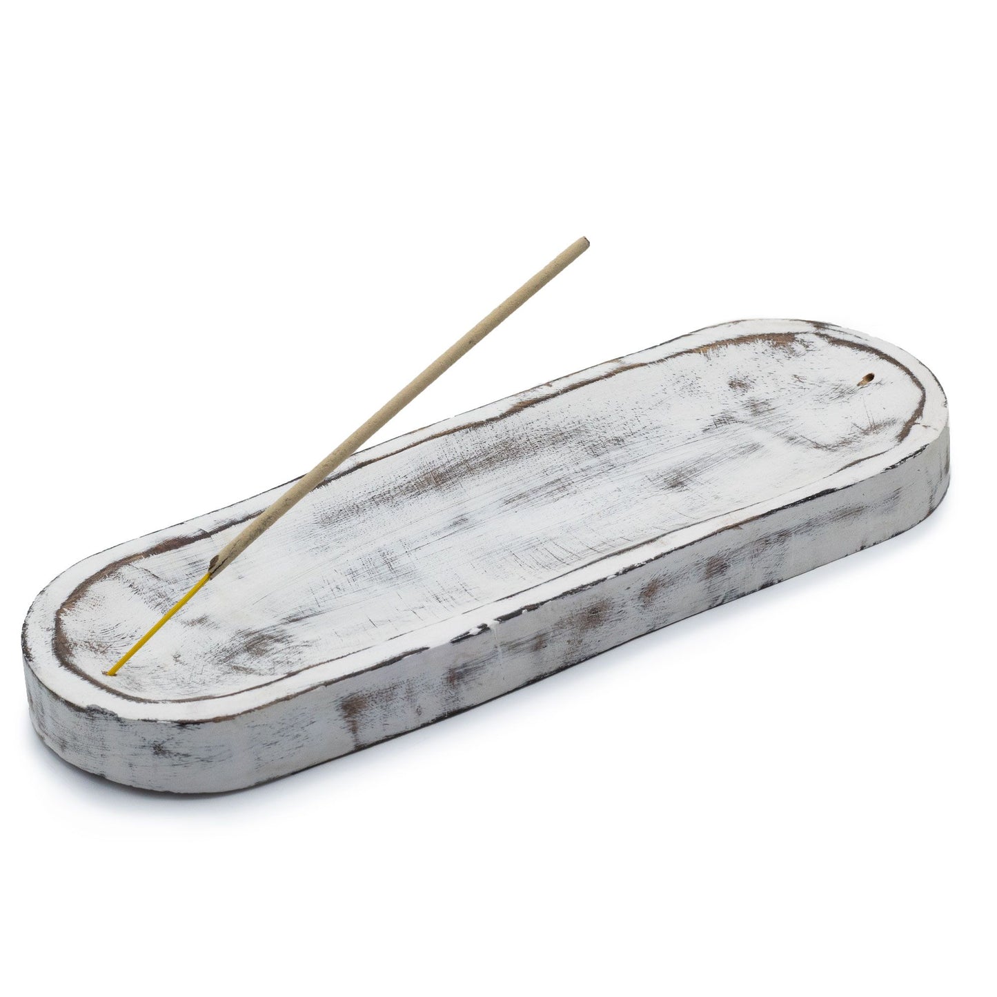 Plateau à encens en bois de manguier — Blanchi · 30 × 10 cm