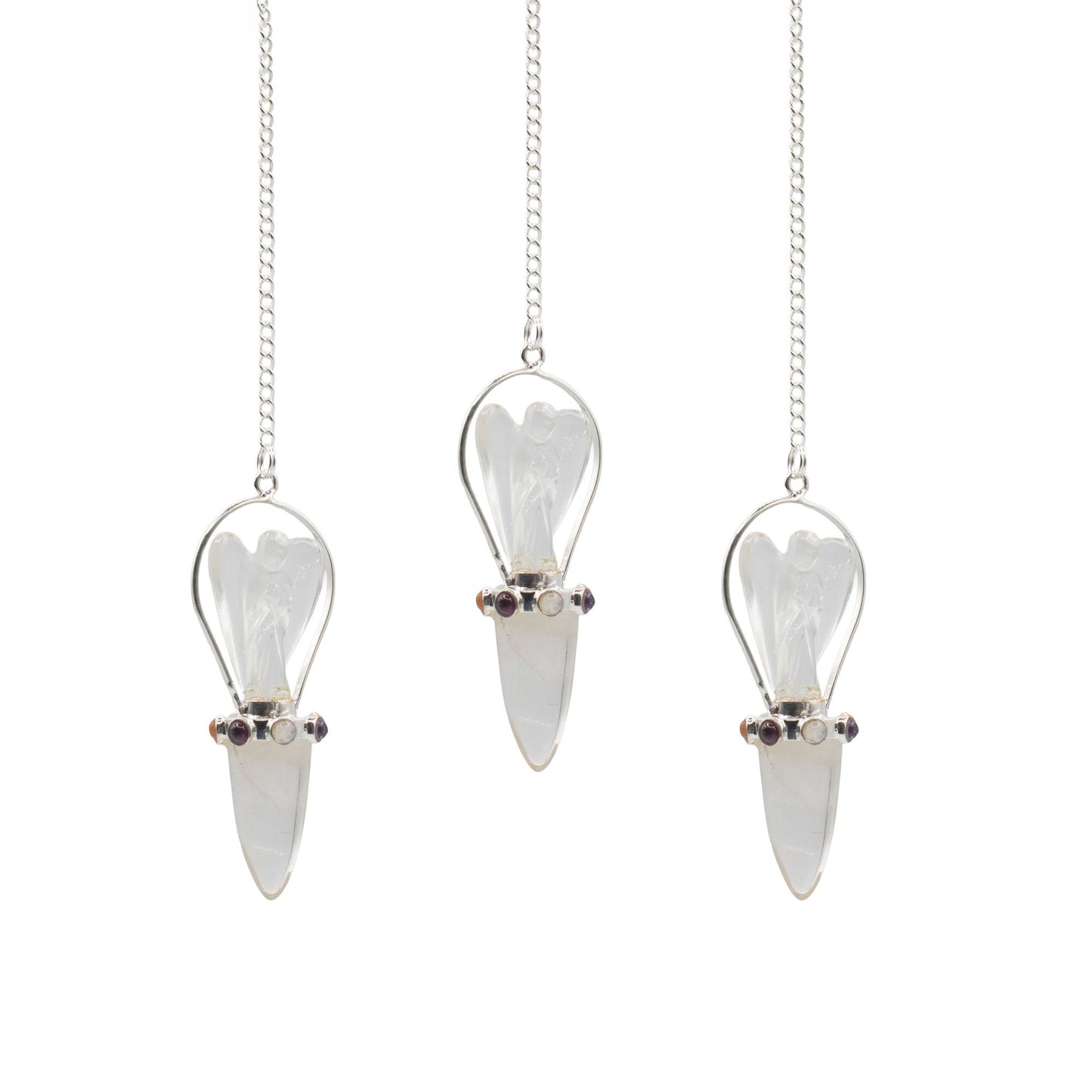 Pendule Guide céleste — Ange deux pièces · Bande de chakras · Cristal de roche