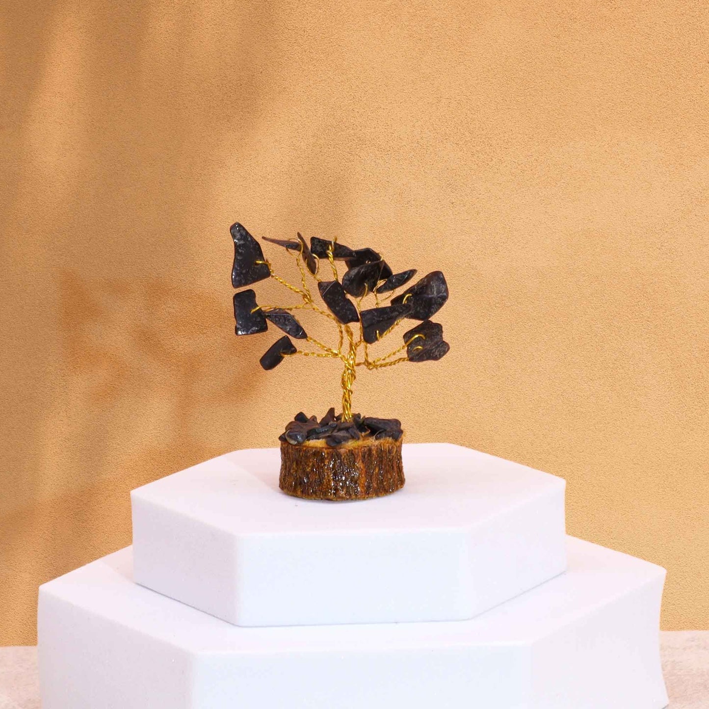 Mini arbre sur socle bois — Agate noire