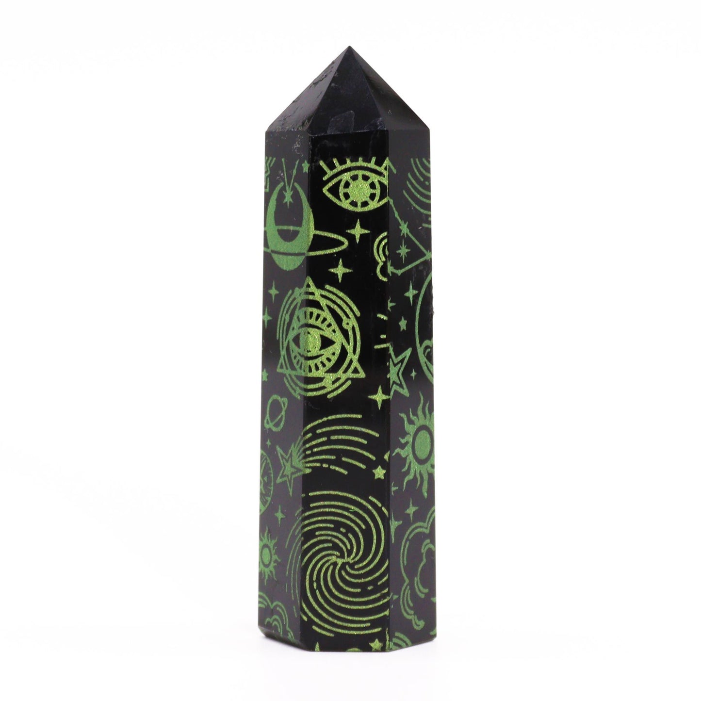 Pointe d’obsidienne noire — Histoire mystique · Vert · 9cm