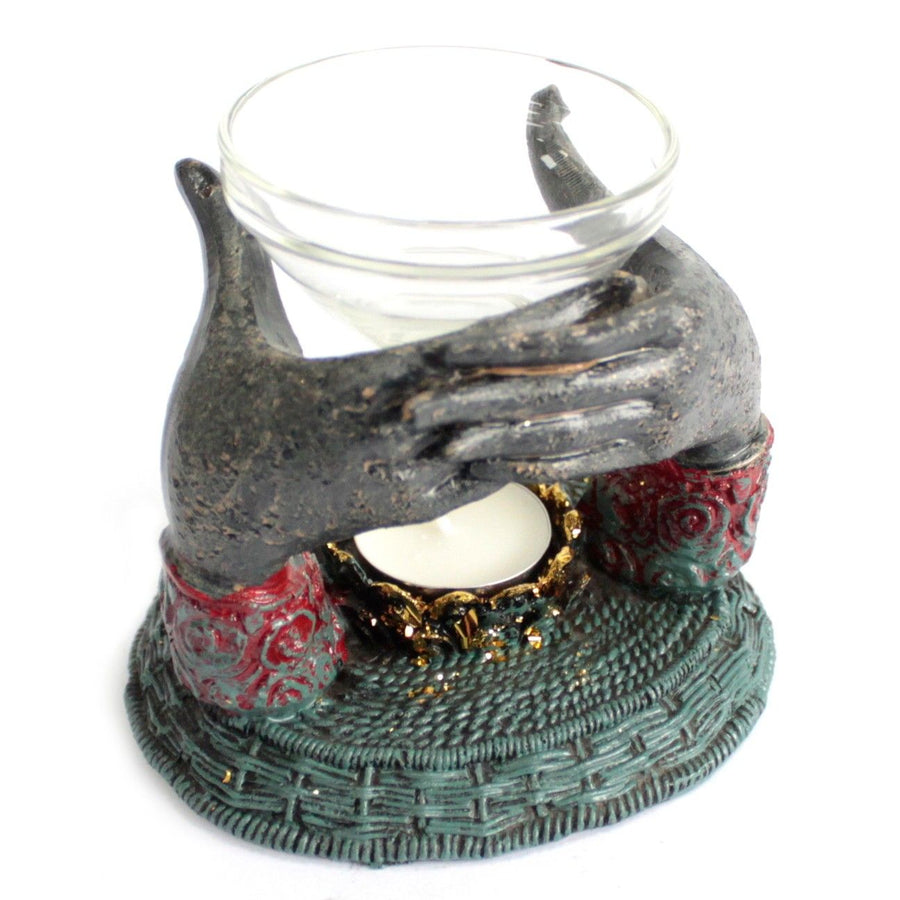 Bouddha ancien — Brûleur d’huile aux mains en offrande