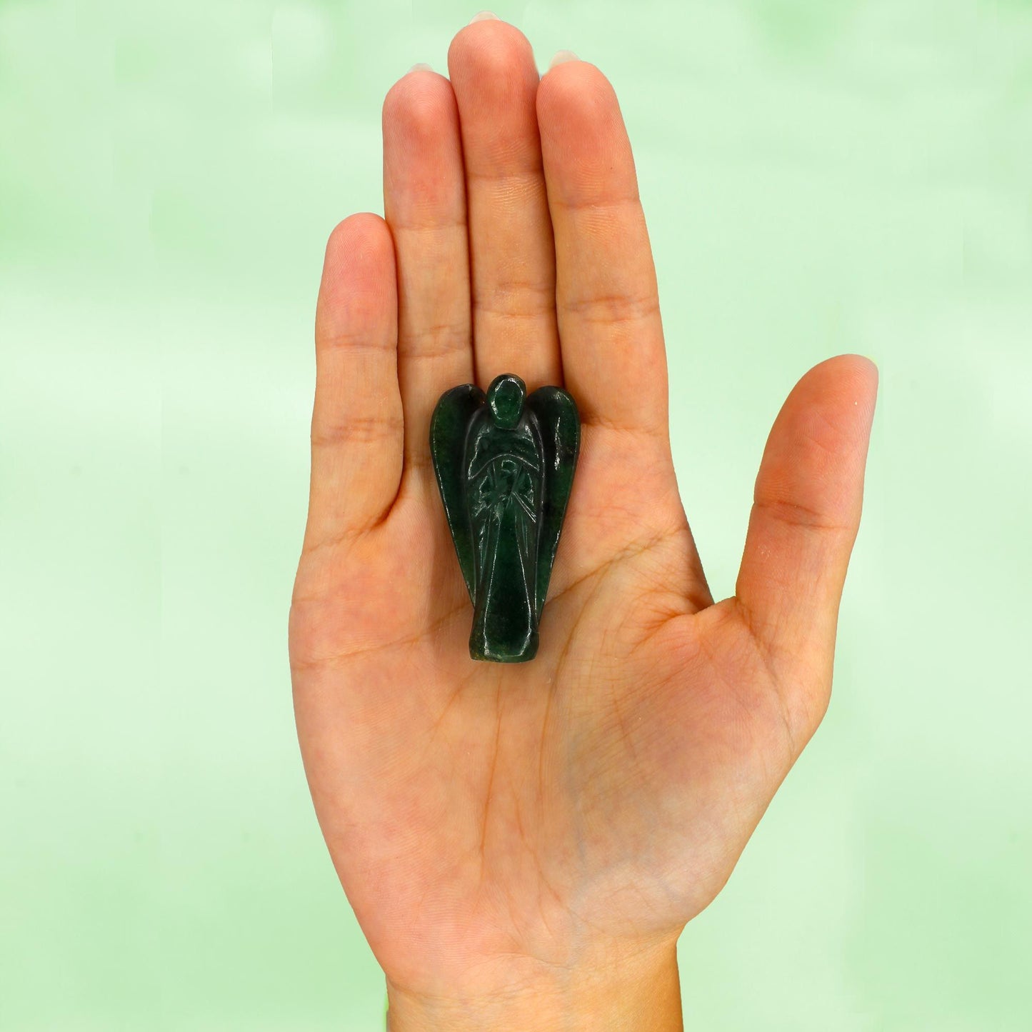 Ange sculpté main — Aventurine verte