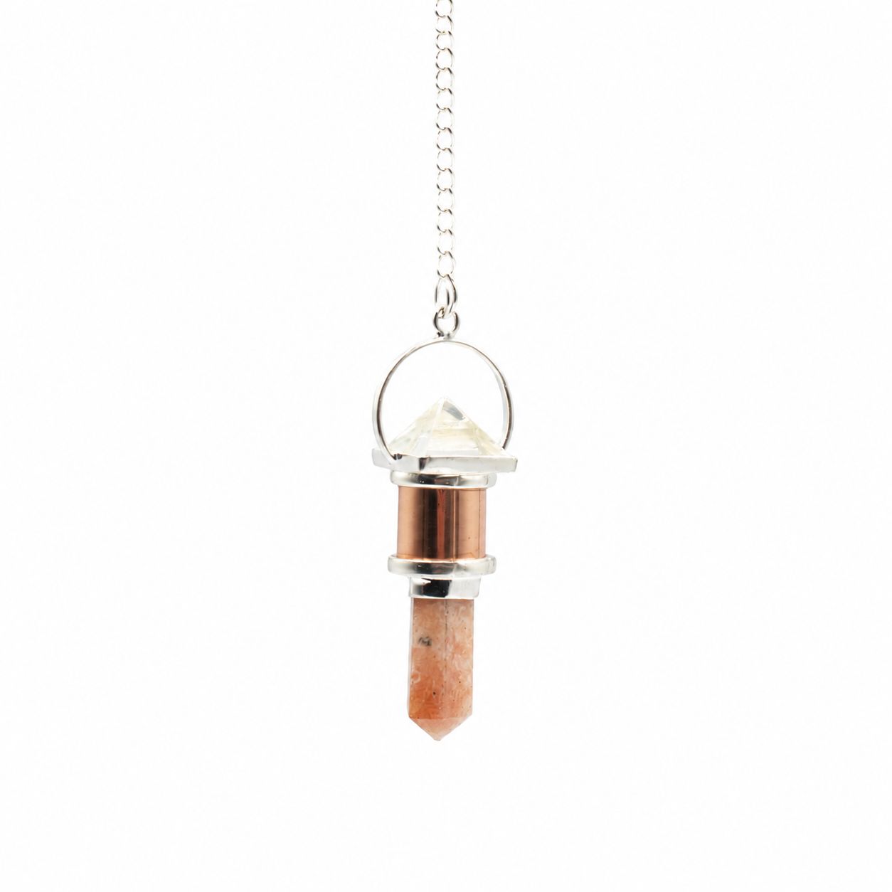 Pendule La Chambre lunaire — Cuivre · Cristal de roche & pierre de soleil