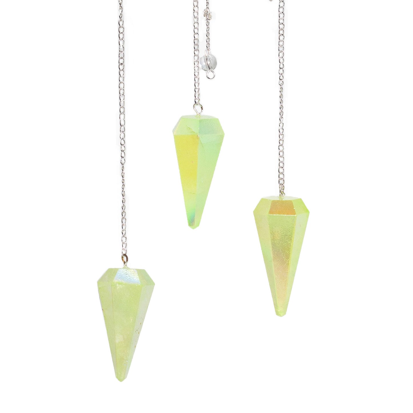 Pendule à six faces — Cristal aurore vert pâle · 4 cm
