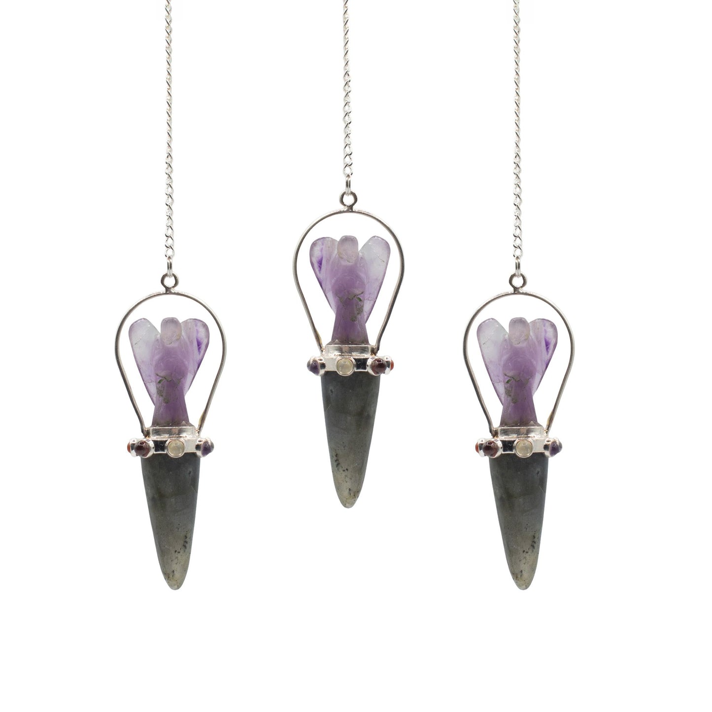 Pendule Veilwalker — Ange deux pièces · Labradorite & améthyste