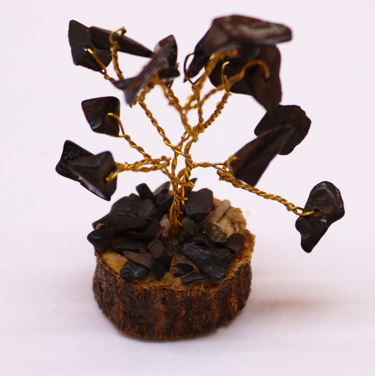 Mini arbre sur socle bois — Agate noire