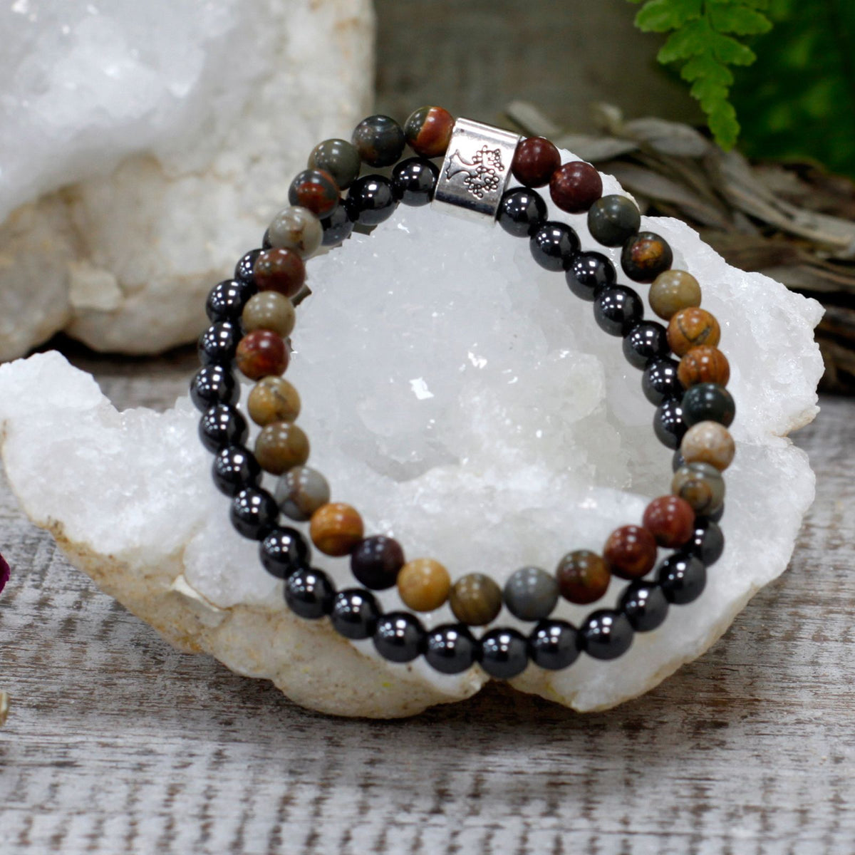 Duo de bracelets magnétiques en jaspe Picasso — vue 3