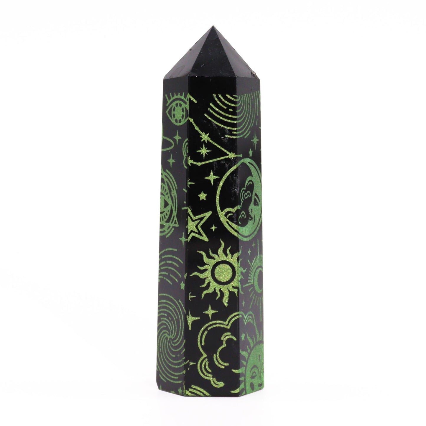 Pointe d’obsidienne noire — Histoire mystique · Vert · 9cm