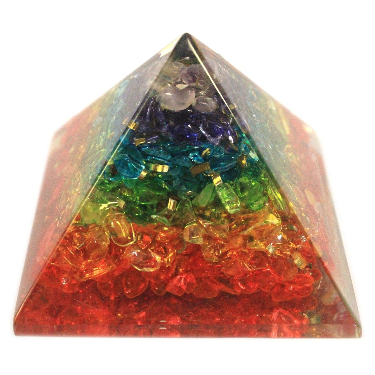 Grande pyramide d’orgonite — Gemmes de chakra · 70mm