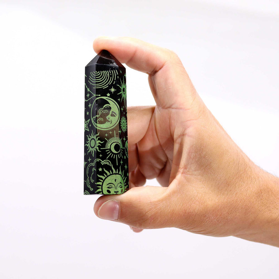 Pointe d’obsidienne noire — Histoire mystique · Vert · 9cm