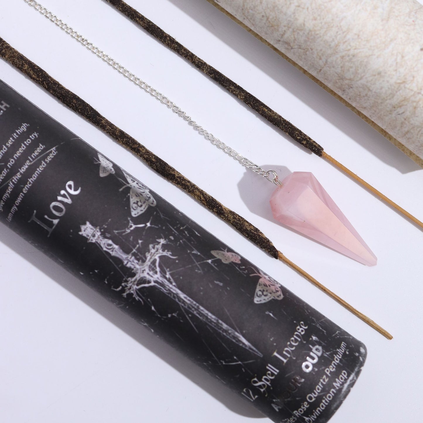 Encens — Amour · Pendule de quartz rose