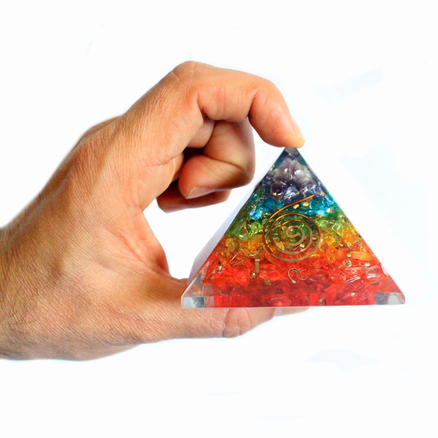 Grande pyramide d’orgonite — Gemmes de chakra · 70mm