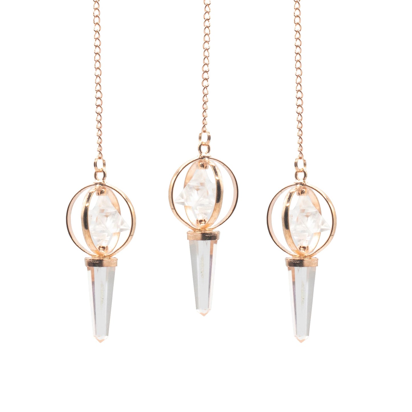 Pendule Stellar Gateway — Étoile Merkaba pivotante · Cuivre & cristal de roche