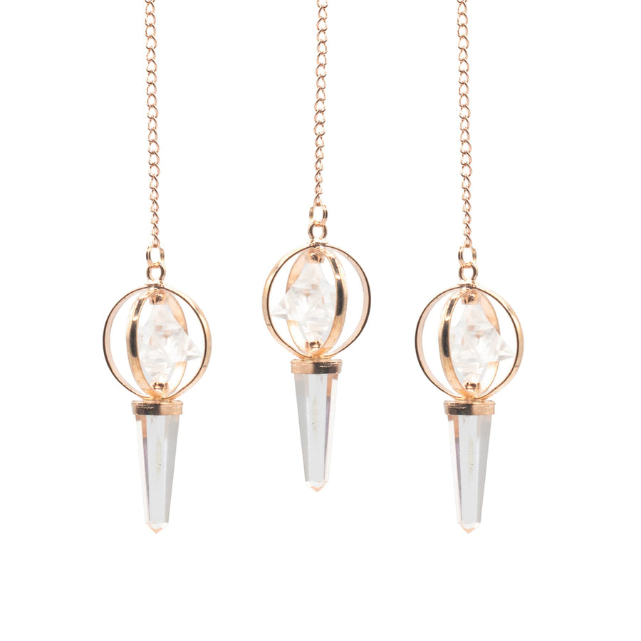 Pendule Stellar Gateway — Étoile Merkaba pivotante · Cuivre & cristal de roche