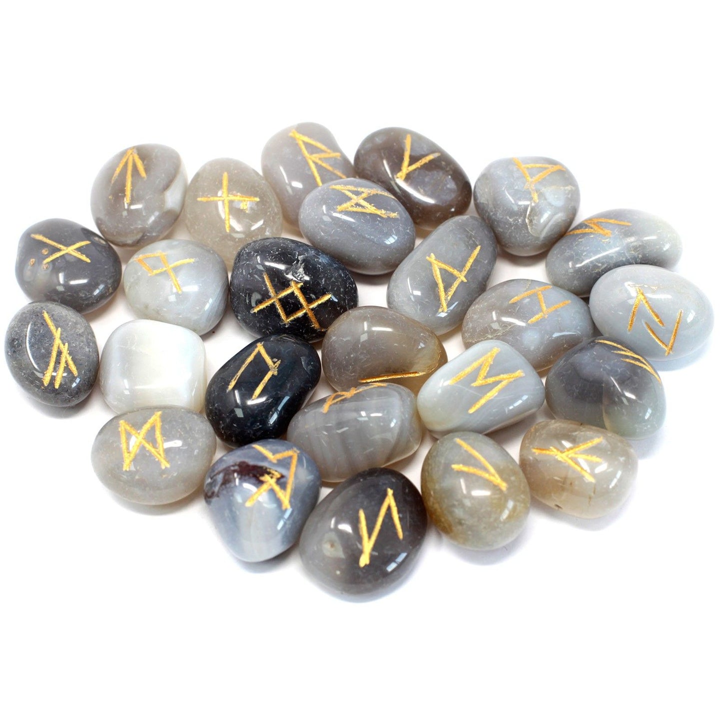Jeu de runes de l’Inde en pochette — Agate grise