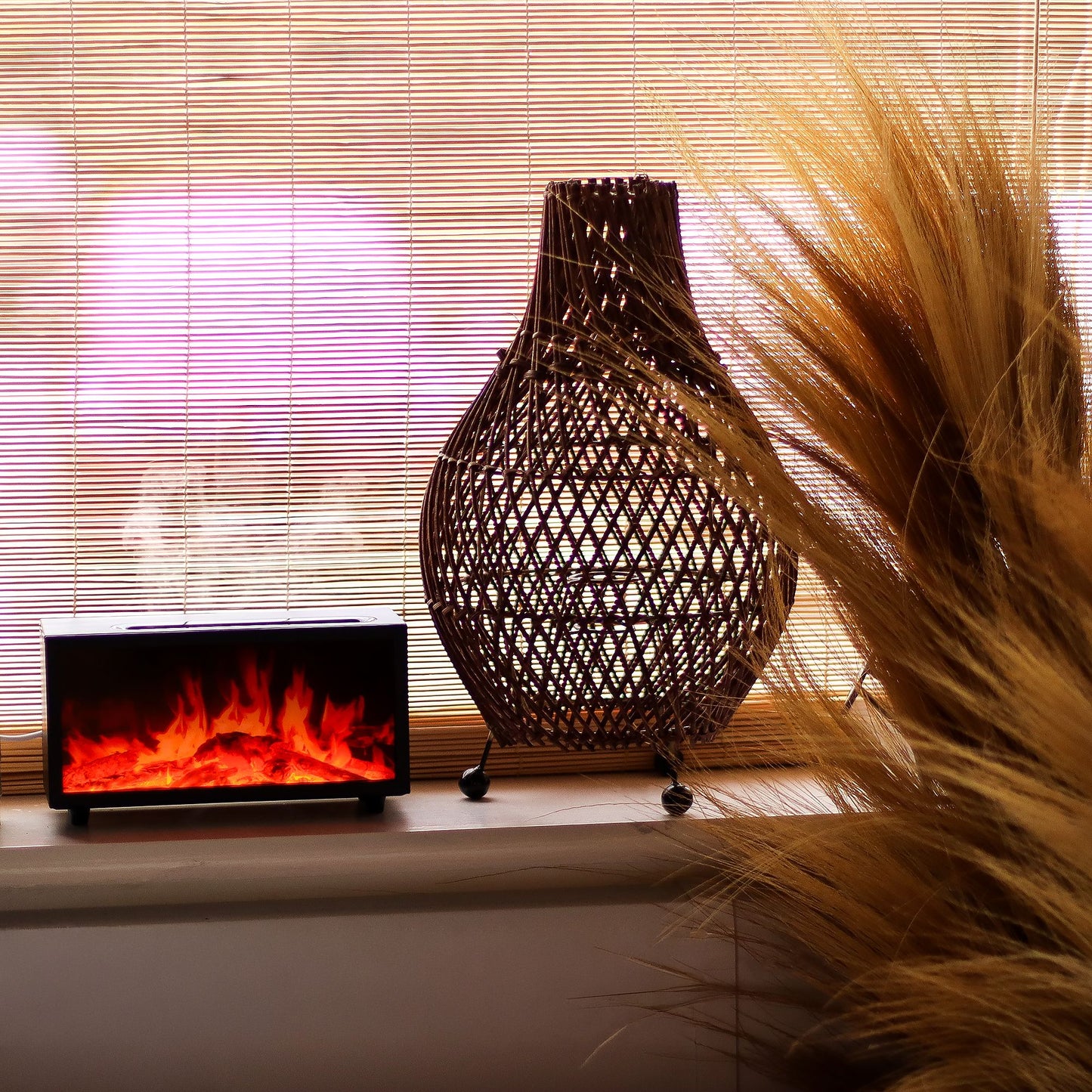 Diffuseur d’arôme à effet flamme & chant d’oiseaux — USB noir · Couleur changeante