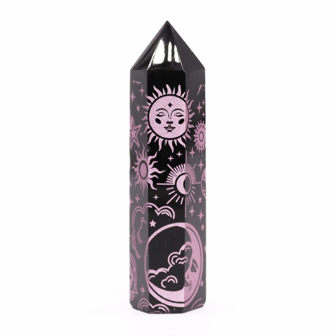 Pointe d’obsidienne noire — Histoire mystique · Rose · 9cm