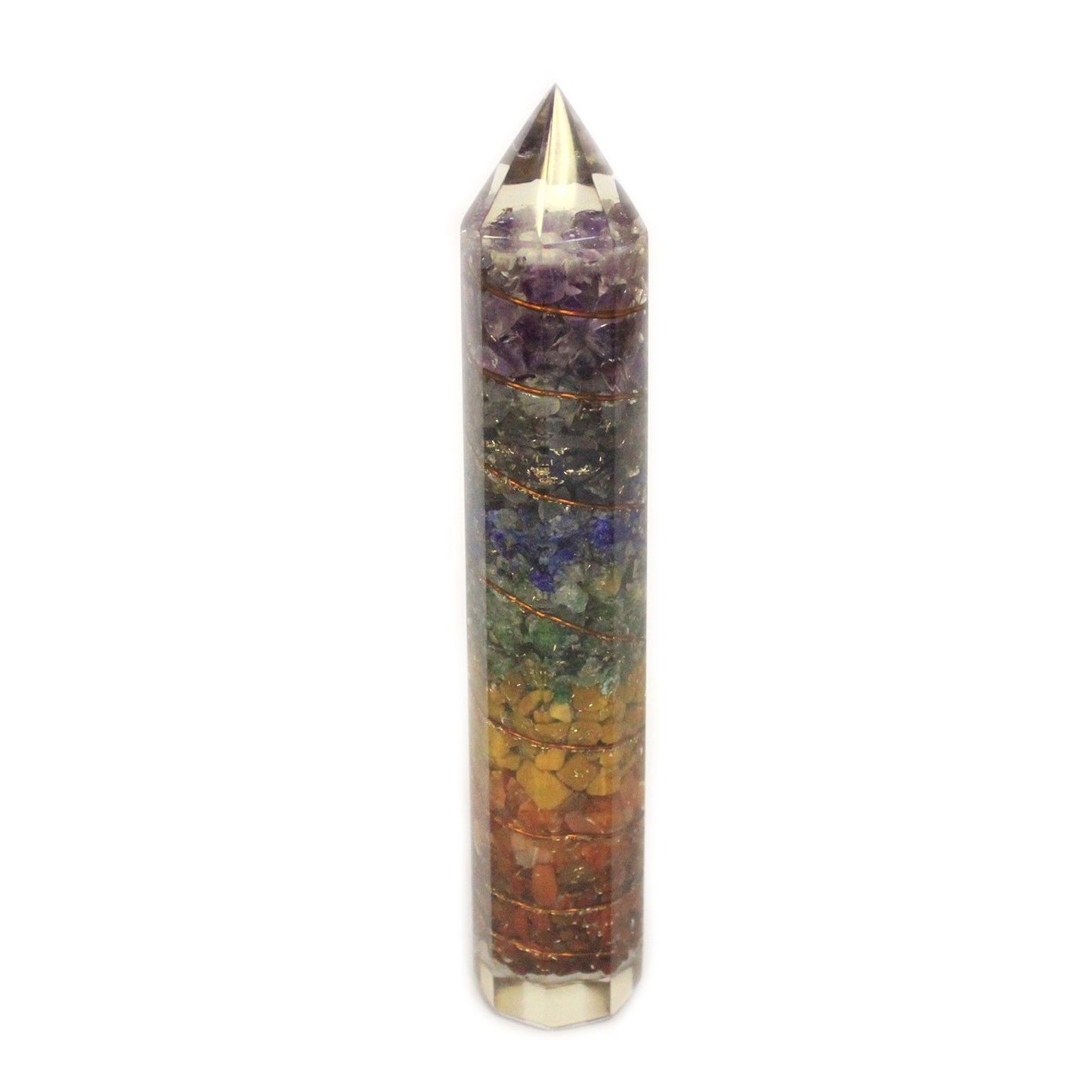 Orgonite fontaine — Cuivre & gemmes · 15 cm