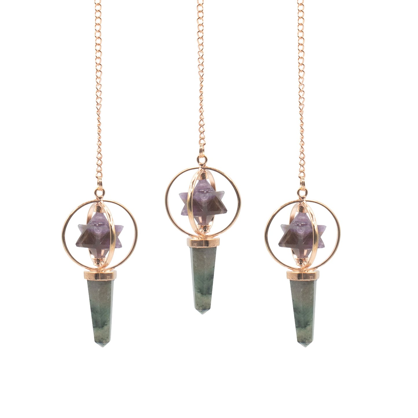 Pendule Navigateur cosmique — Étoile Merkaba pivotante · Cuivre