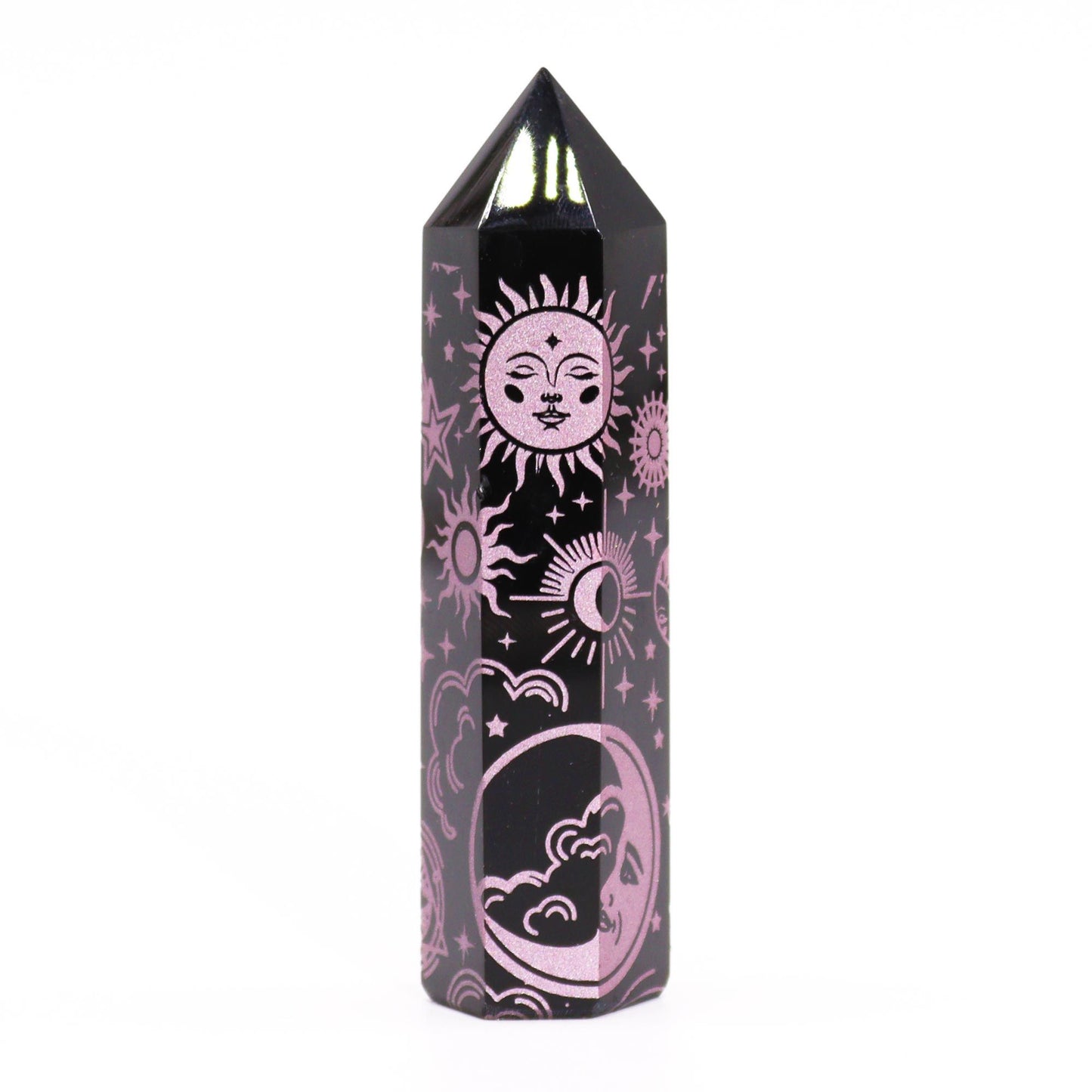 Pointe d’obsidienne noire — Histoire mystique · Rose · 9cm