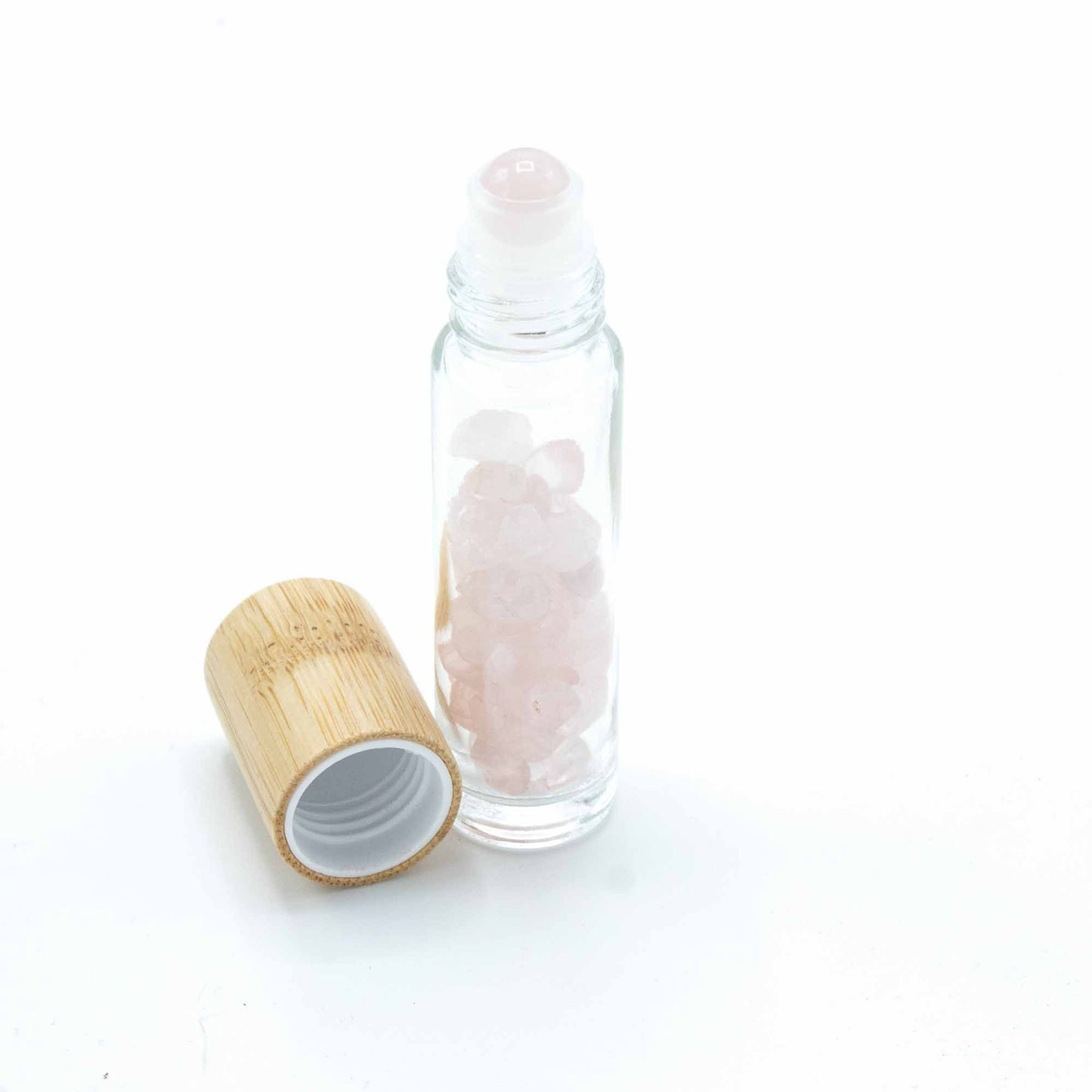 Roll-on à pierre naturelle — Quartz rose · Bouchon bois