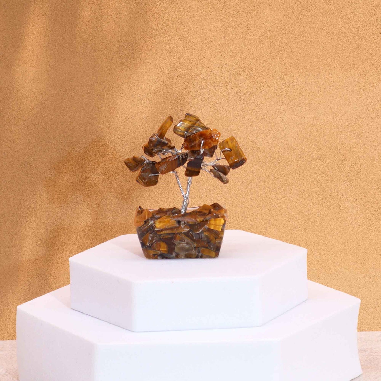 Mini arbre sur socle d’orgonite — Œil de tigre