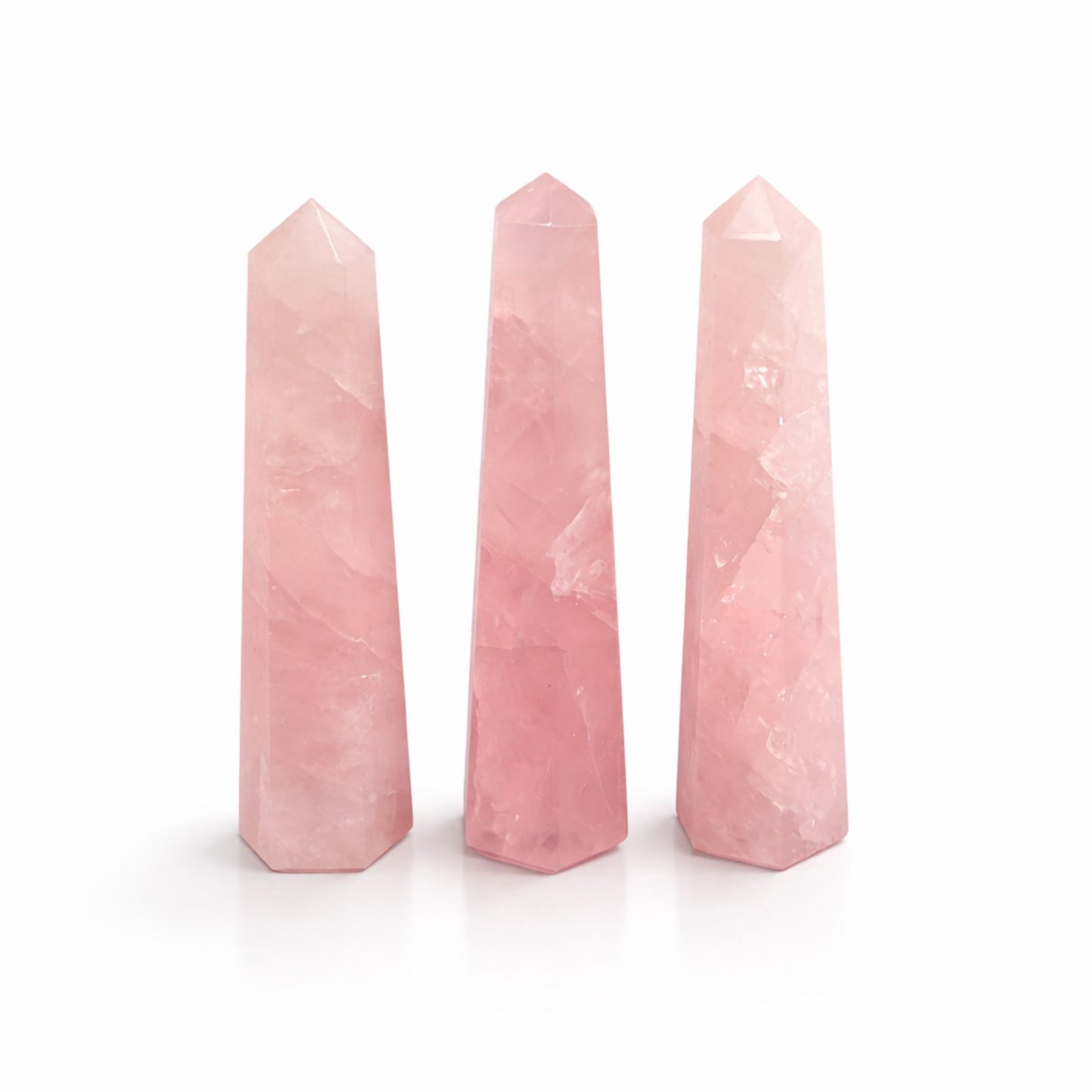 Obélisque à six faces — Quartz rose · 11 cm