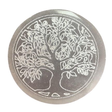Plaque de charge en sélénite — Arbre de vie · 8cm