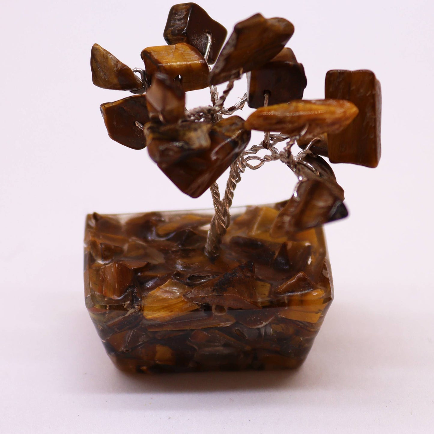 Mini arbre sur socle d’orgonite — Œil de tigre