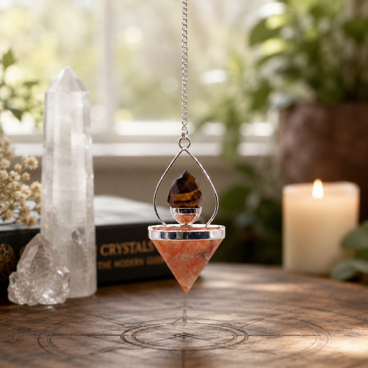 Pendule Lanterne de vie — Pierre de soleil & œil de tigre