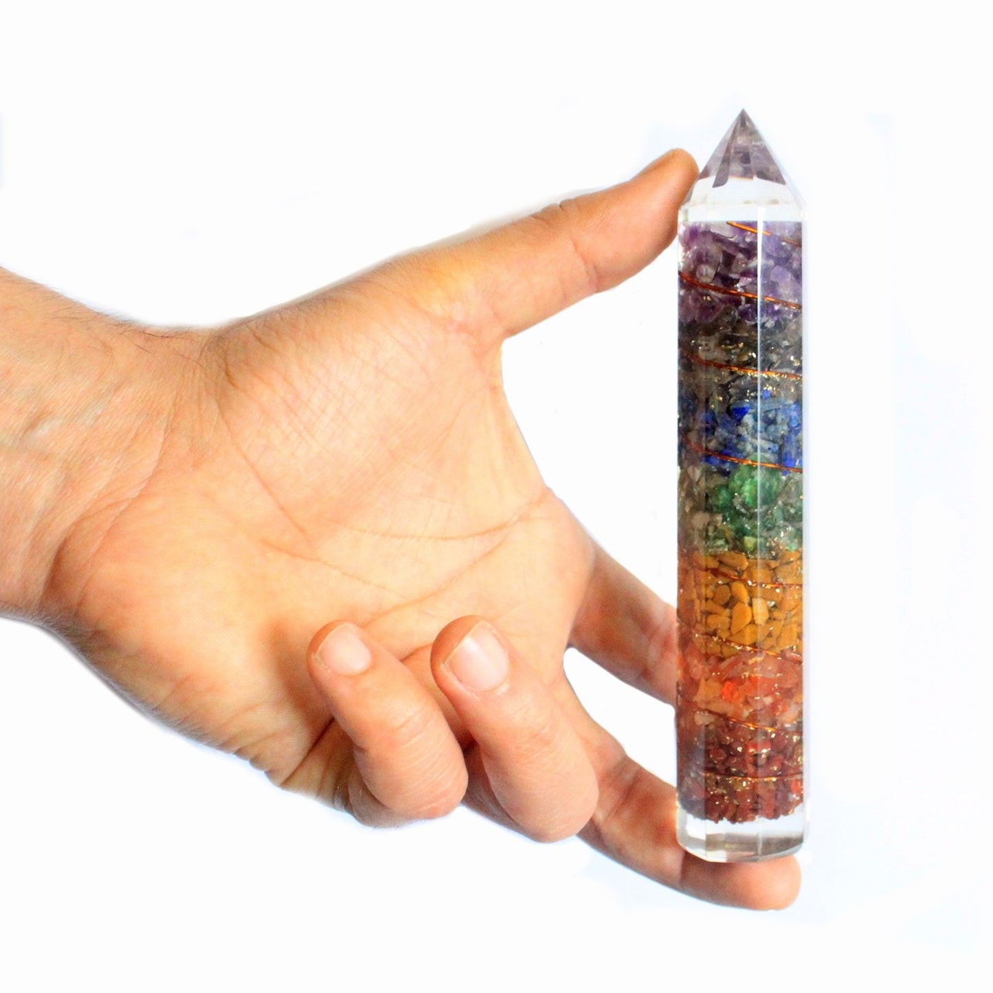 Orgonite fontaine — Cuivre & gemmes · 15 cm