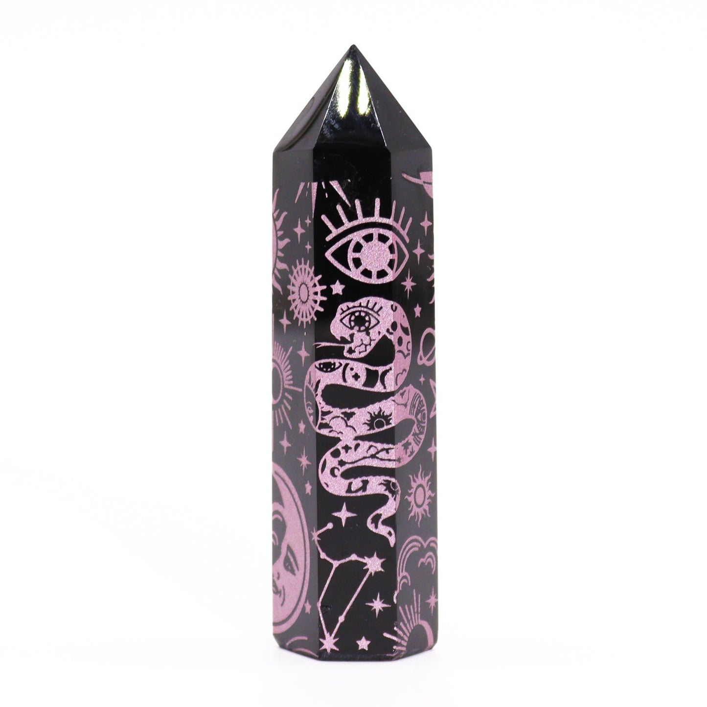 Pointe d’obsidienne noire — Histoire mystique · Rose · 9cm
