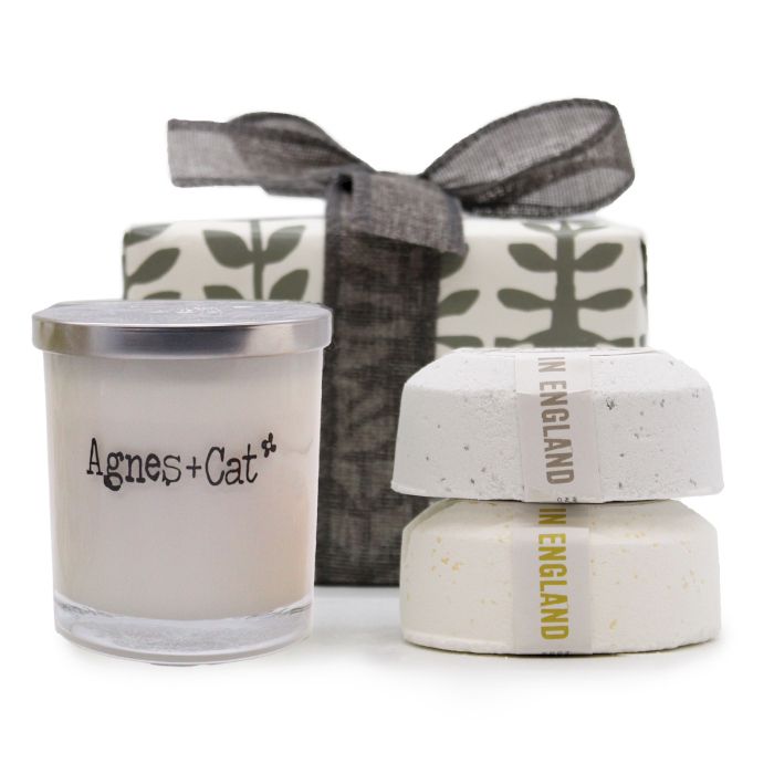 Coffret: bombes de bain de Windermere & agrumes + bougie de lune de velours