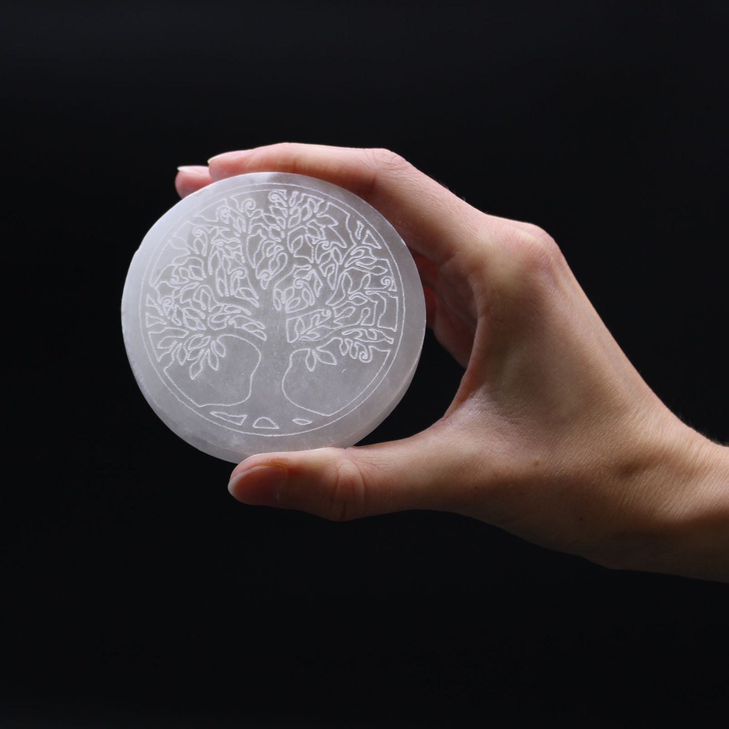 Plaque de charge en sélénite — Arbre de vie · 8cm