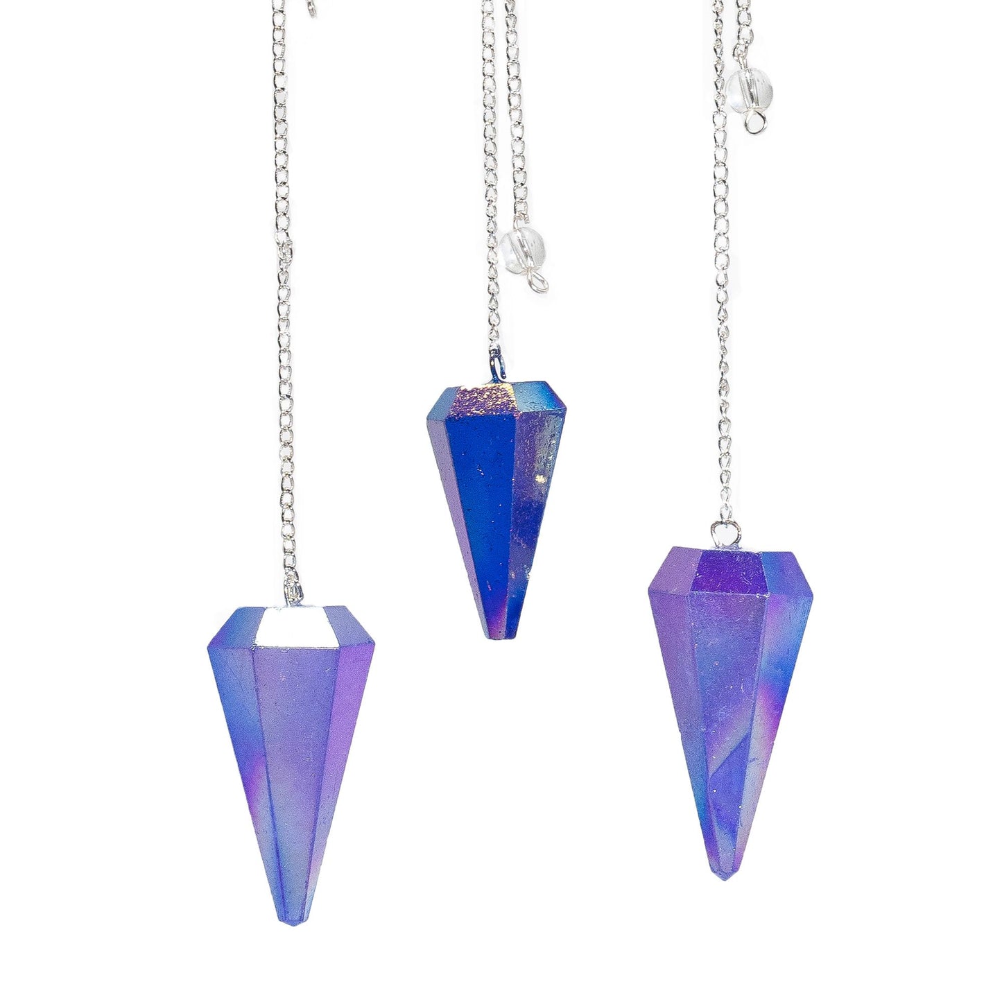 Pendule à six faces — Cristal aurore bleu · 4 cm