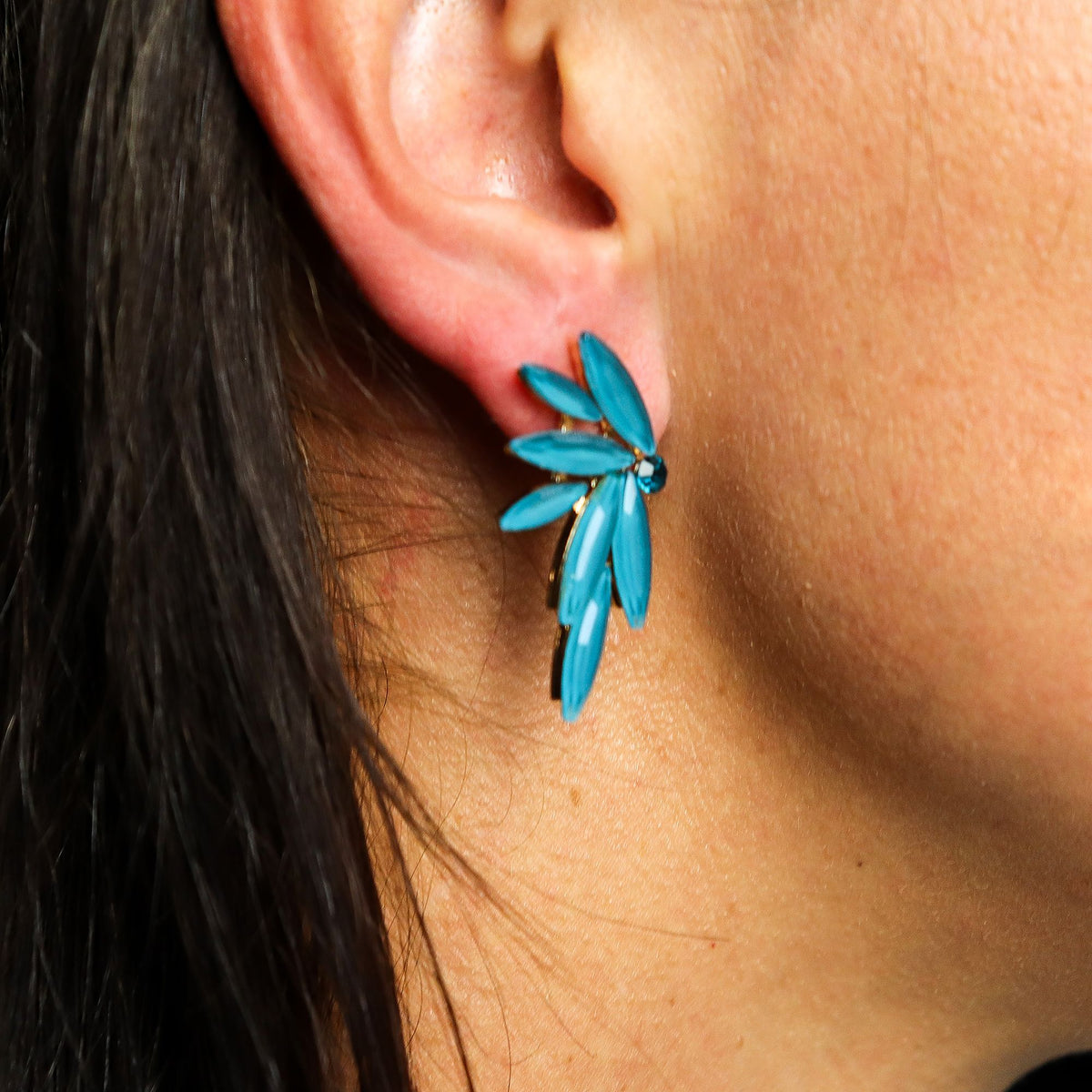 Boucles d’oreilles fées en verre, vert sarcelle — vue 2