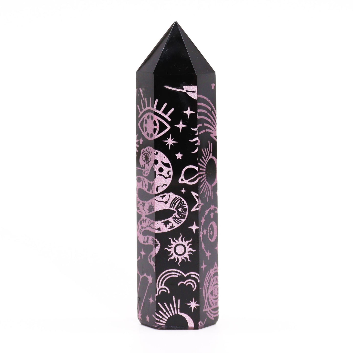 Pointe d’obsidienne noire — Histoire mystique · Rose · 9cm
