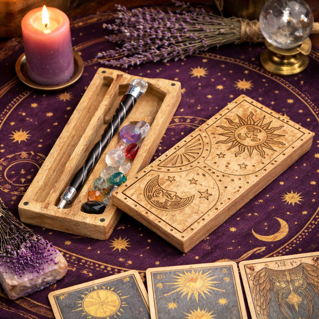 Coffret de cristal sculpté & pierre sculptée — Soleil & lune