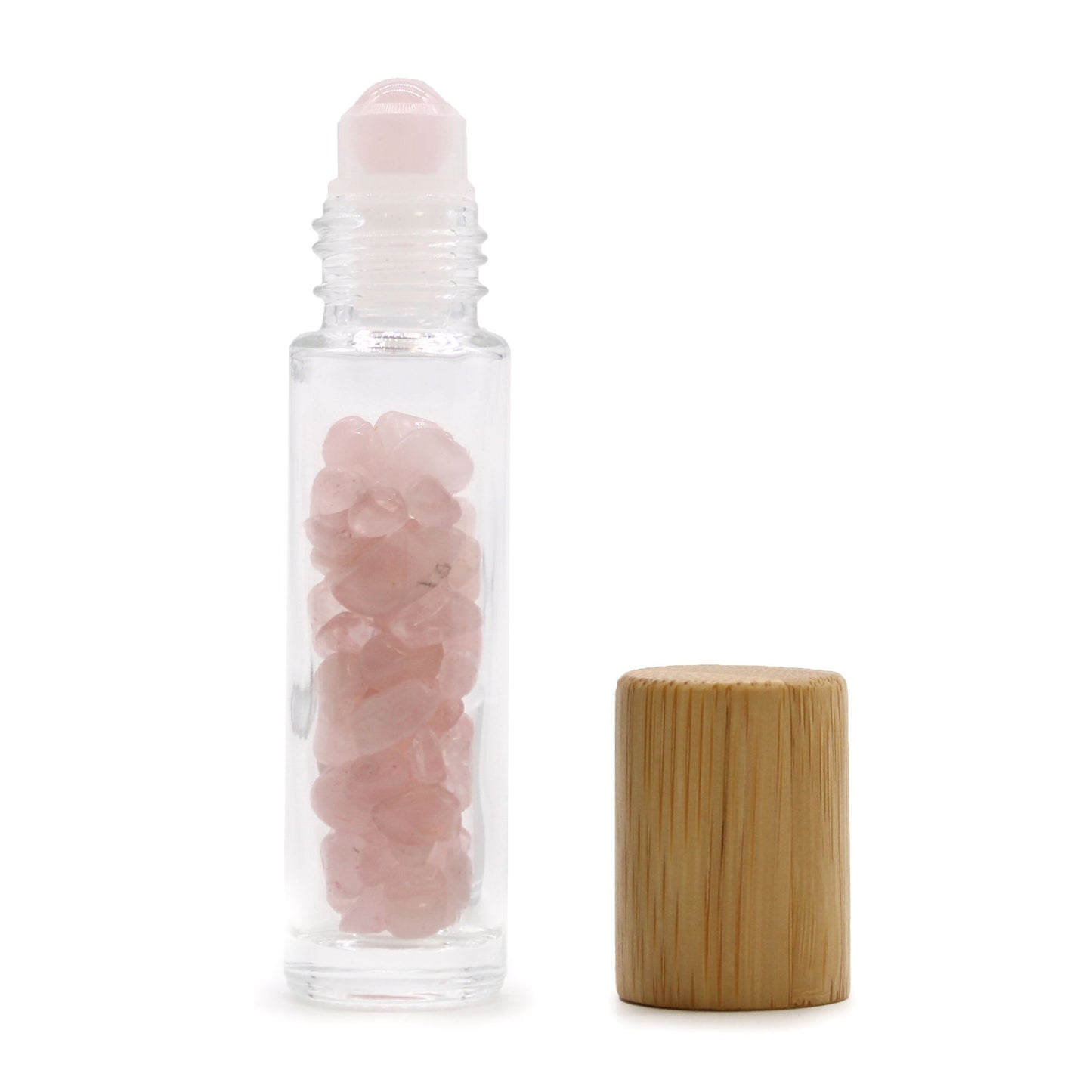 Roll-on à pierre naturelle — Quartz rose · Bouchon bois