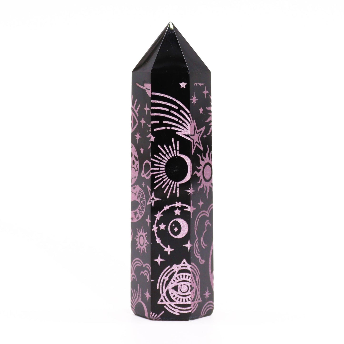 Pointe d’obsidienne noire — Histoire mystique · Rose · 9cm