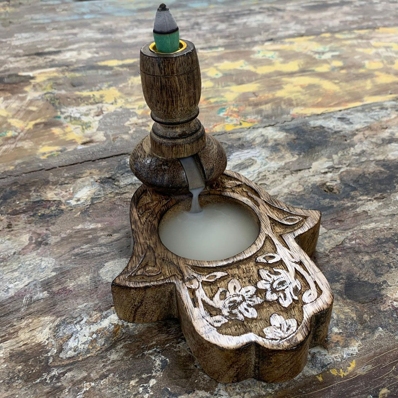 Brûleur à reflux en bois de manguier petit format — Main de Fatma