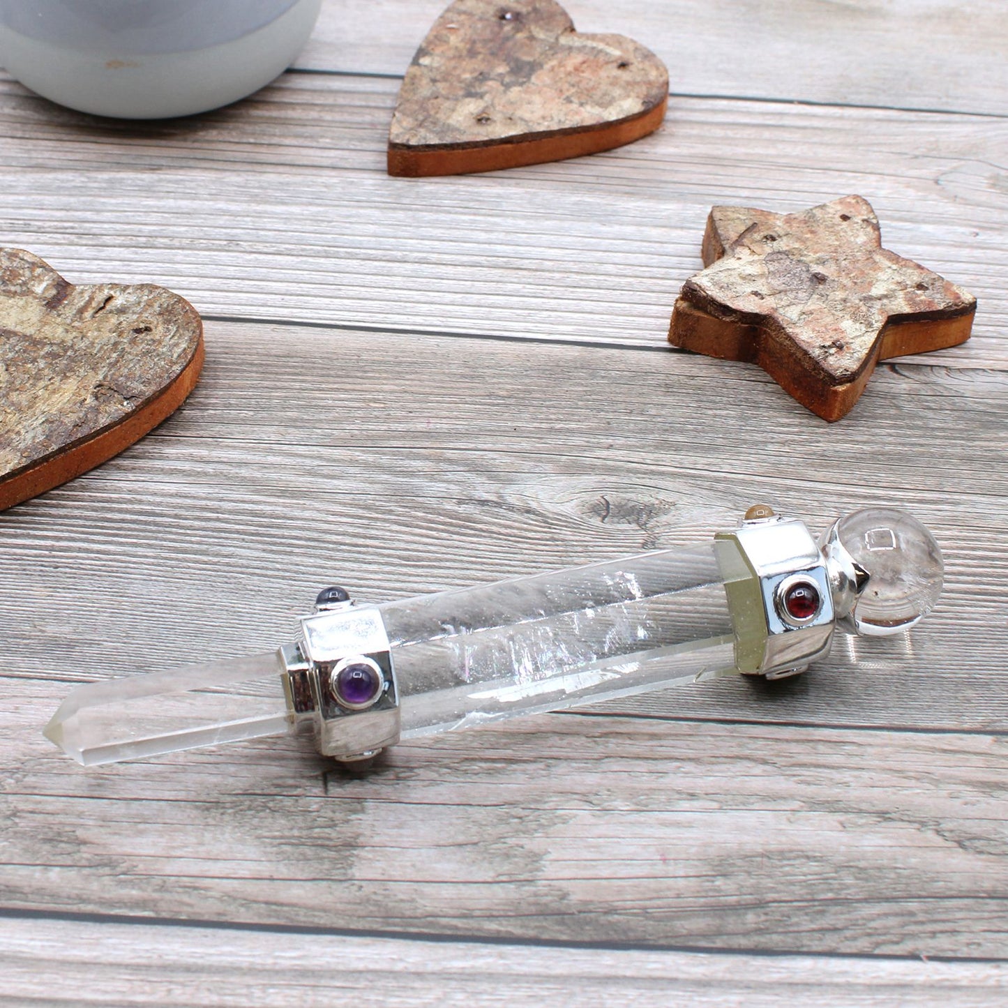 Baguette de soin de cristal hexagonal — Cristal de roche · 12 cm