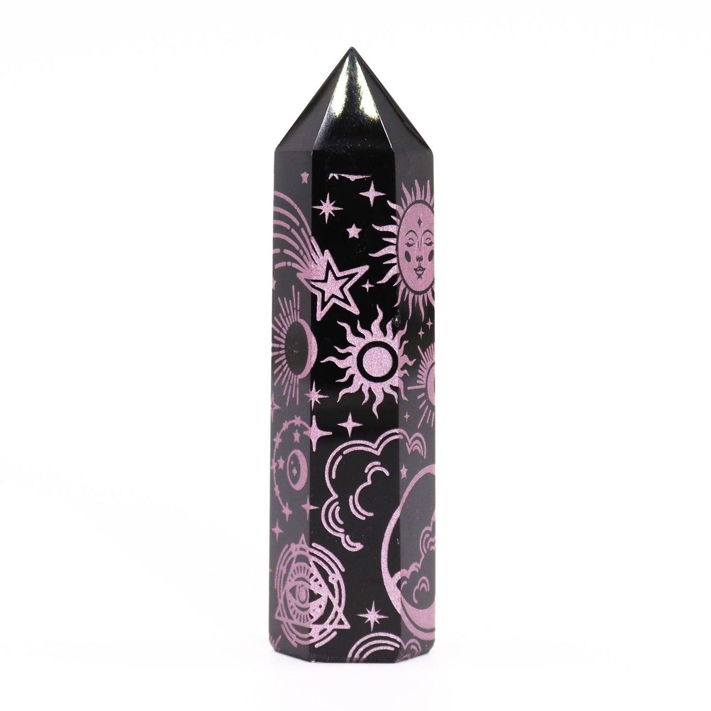 Pointe d’obsidienne noire — Histoire mystique · Rose · 9cm