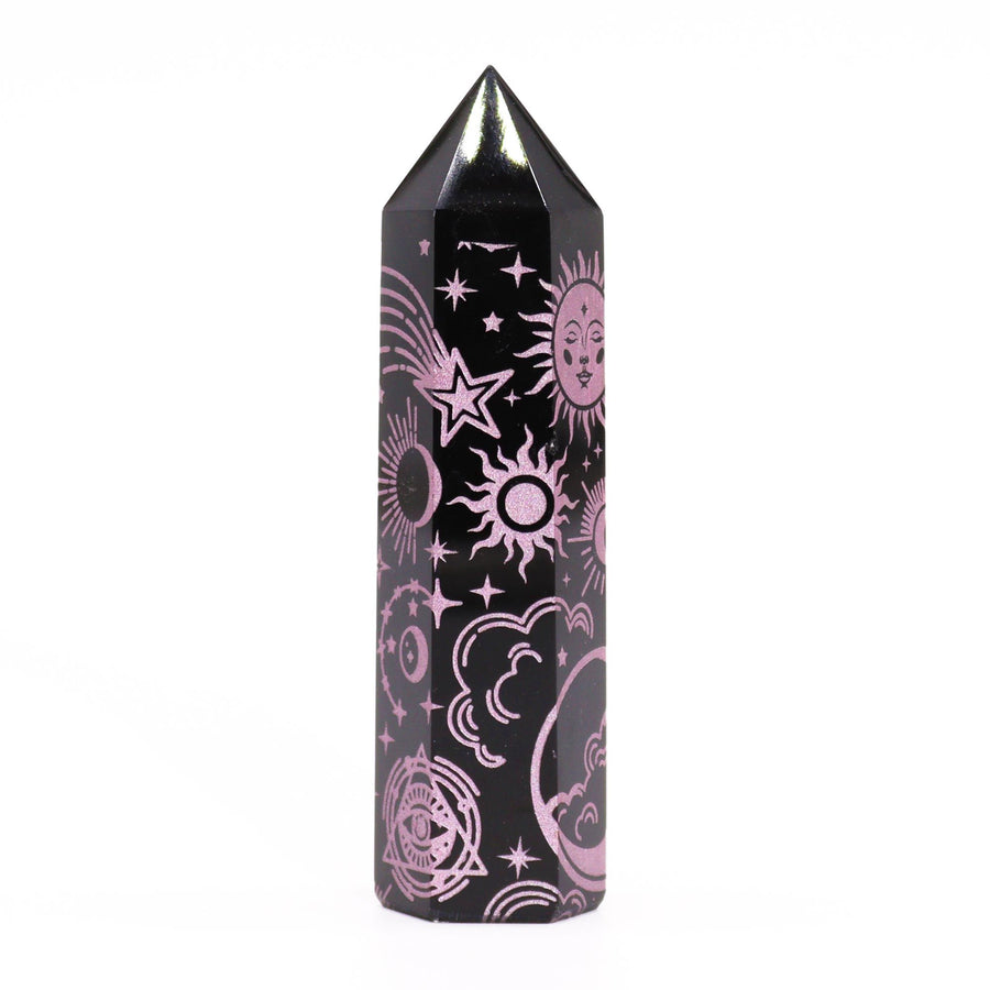 Pointe d’obsidienne noire — Histoire mystique · Rose · 9cm